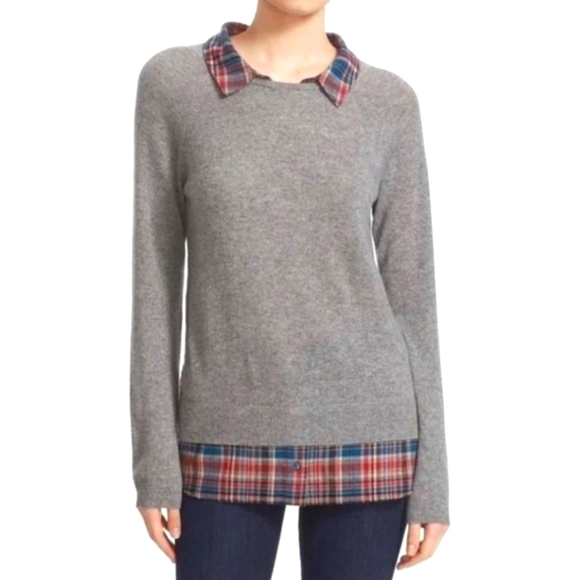 Joie Cashmere Twofer Pullover Plaid Sweater Size S - Picture 1 of 6